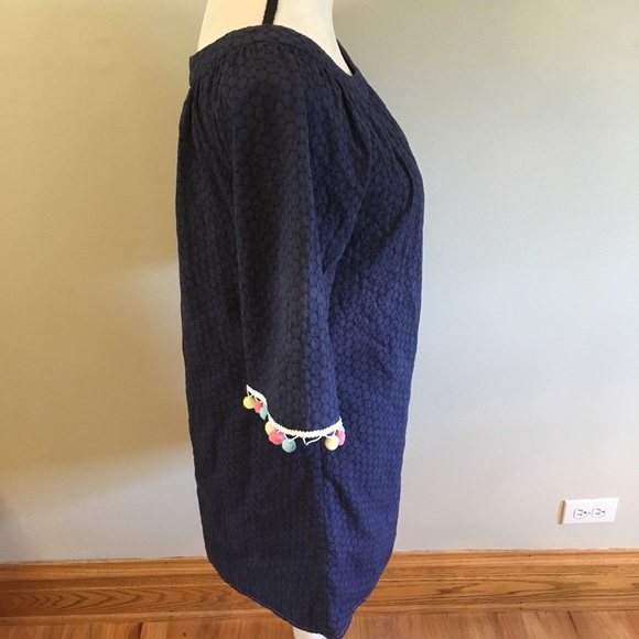 Navy fully lined dress w/ colorful Pompom detail 2 - Picture 3 of 8